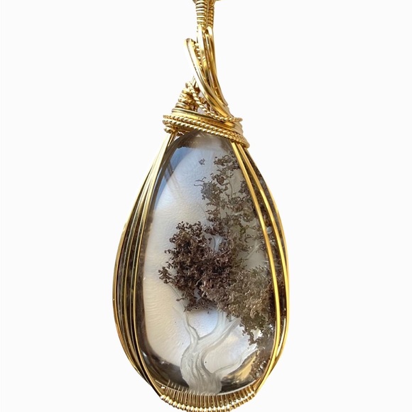 14k Gold Filled  Lodolite Quartz Unisex Tree of Life Carved Necklace Pendant - Picture 4 of 7